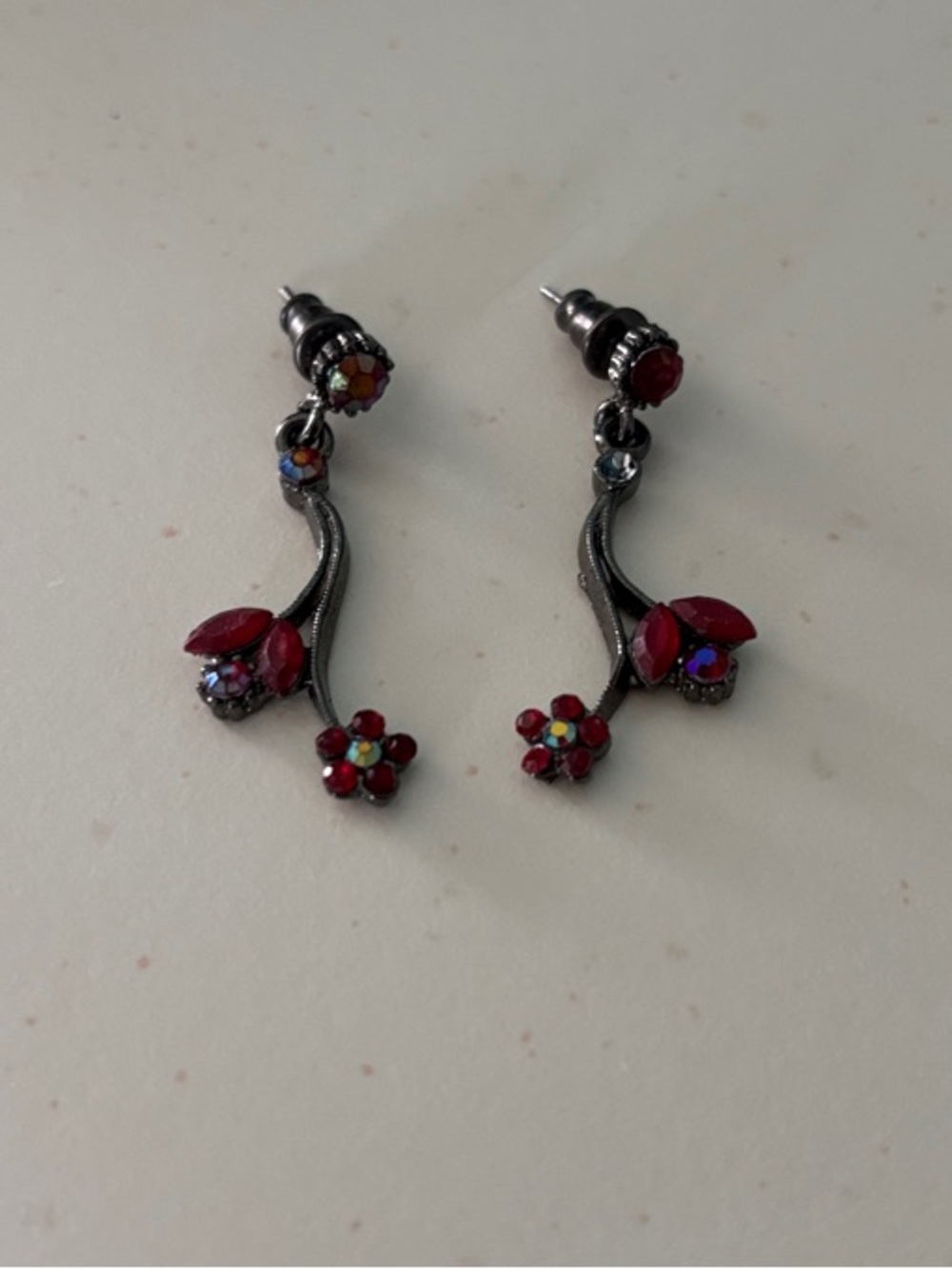 Delicate Red Floral Drop Earrings